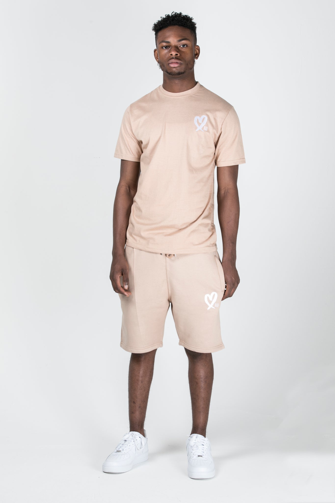 Beige Wild Heart Unisex Short Set