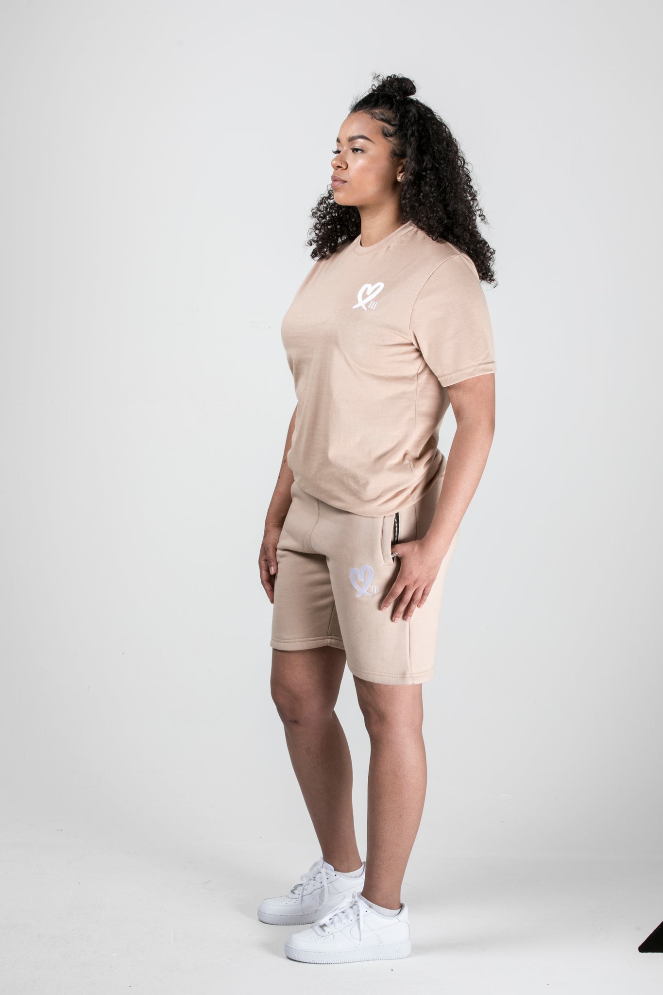 Beige Wild Heart Unisex Short Set